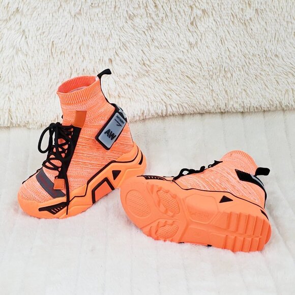 Wang Damson Pull On Platform Hidden Wedge Sock Sneakers Orange 🍊 NIB - Picture 6 of 13